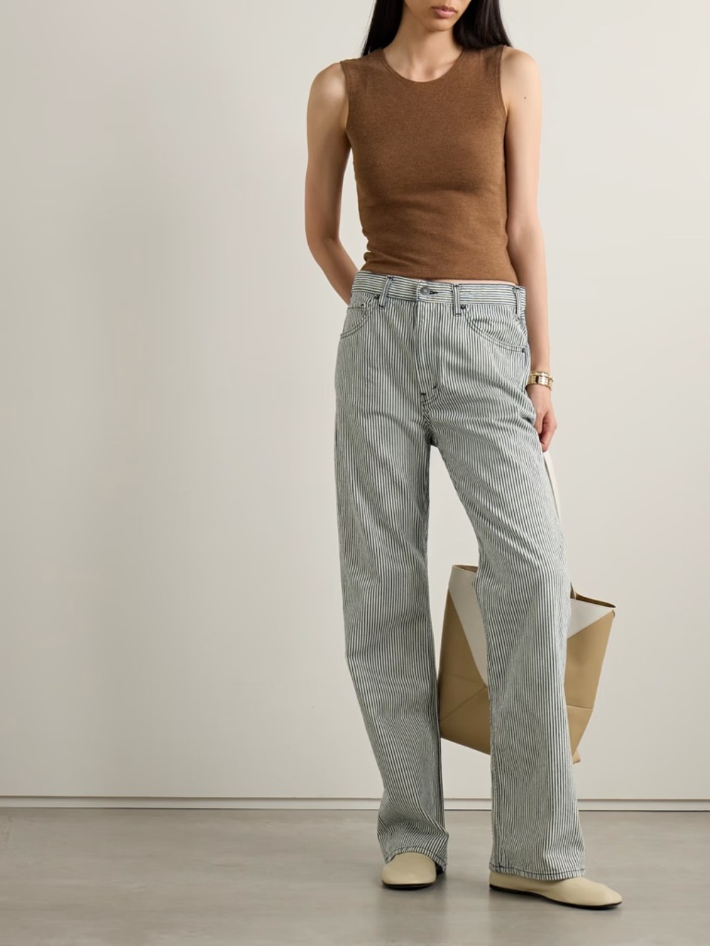 Nili Lotan Black & White Pinstripe Straight-Leg Jeans - Picture 8 of 9